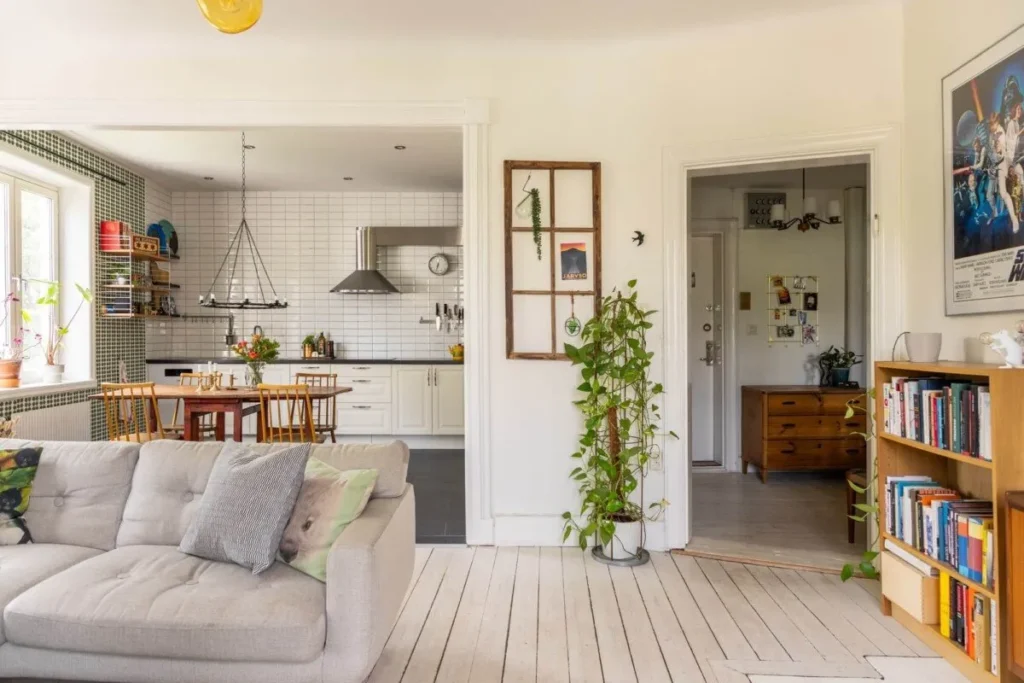 apartamento nórdico vintage Malmö: distribución abierta
